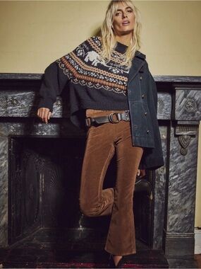 Free People In My Feelings‎ Cropped Bootcut Cord Pant in Chocolate Brown.